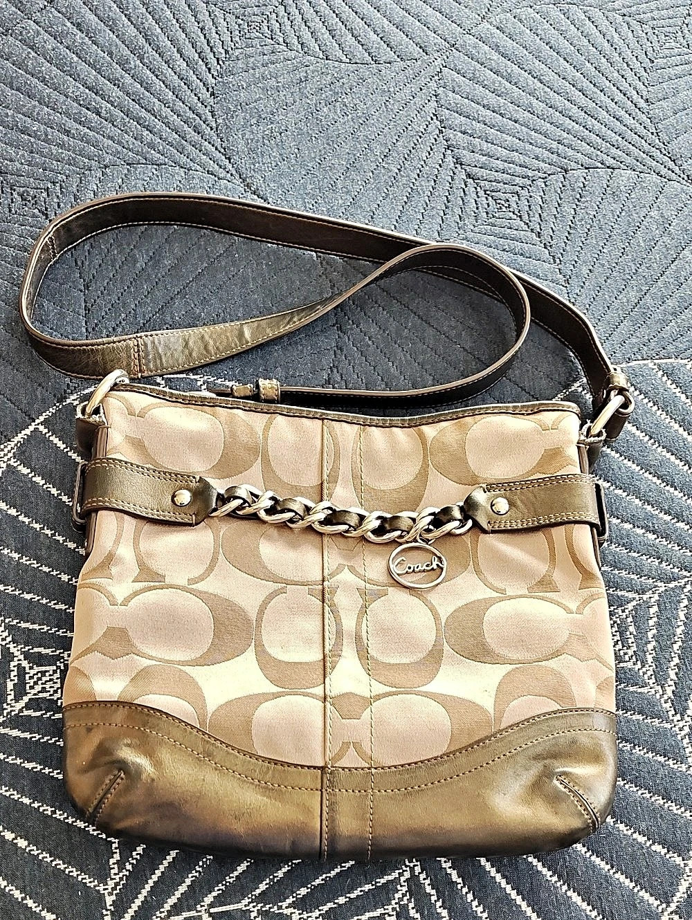 Coach Signature Shoulder Bag in Brown & Beige